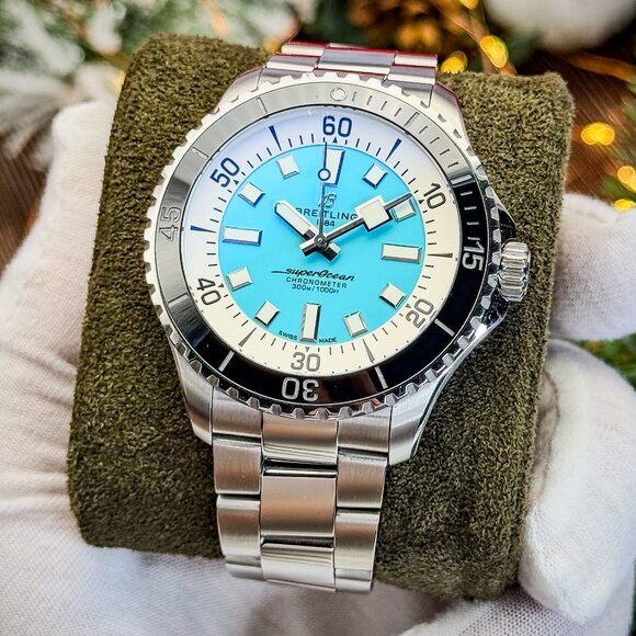 Breitling Superocean Turquoise Dial - 44mm – A17376 – FULL SET – MSRP $5450 - Picture 1 of 16